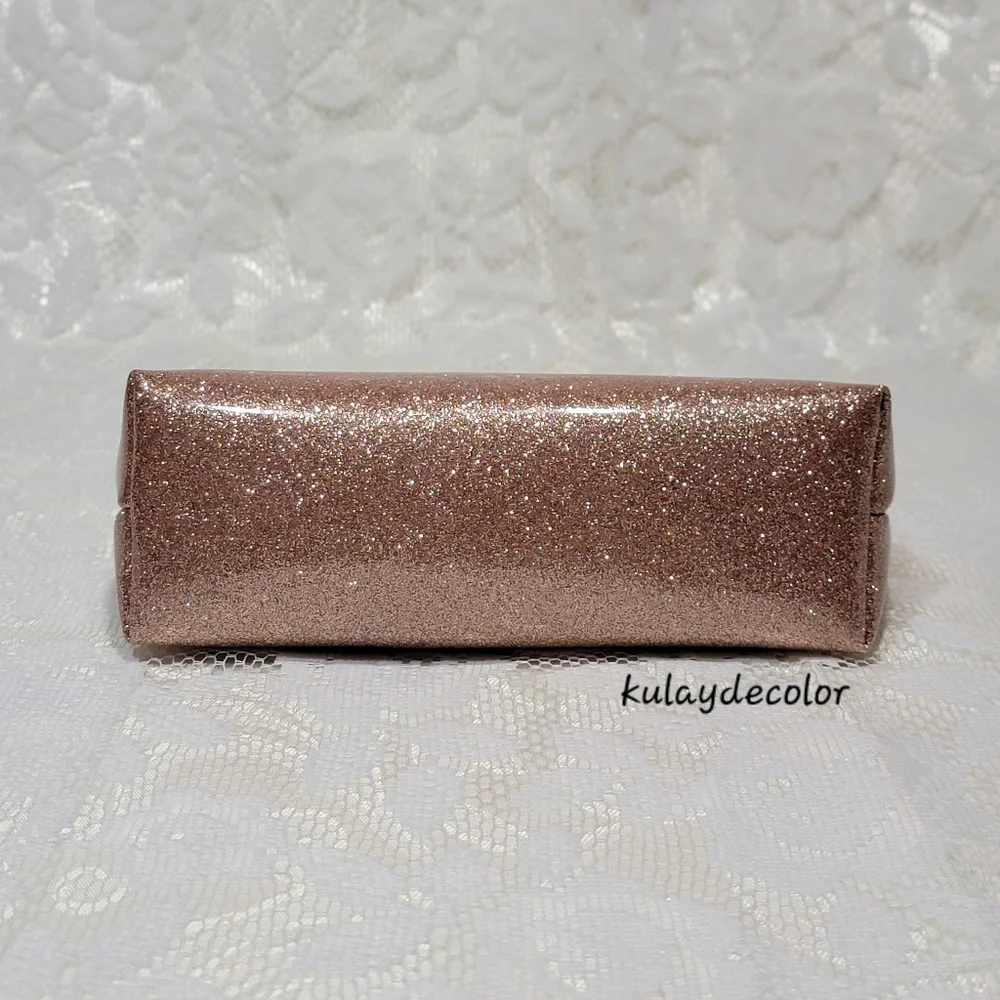 Kate Spade Clutch Makeup Bag Little Shilo Rose Gold Glitter Cosmetic Pouch NWT